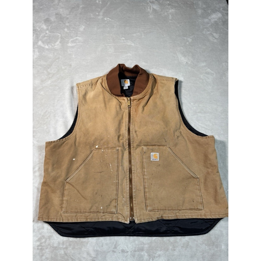 Vintage Carhartt Vest Size 2XL Brown V01 BRN Quilted Lined Distressed
